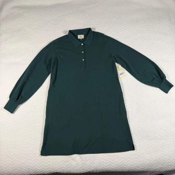 NWT Tuckernuck June Bug Green Pique Cotton Long Sleeve Polo Dress Womens M - Picture 2 of 10